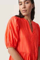 Soaked in Luxury Josie Balloon Sleeve Dress - Hot Coral