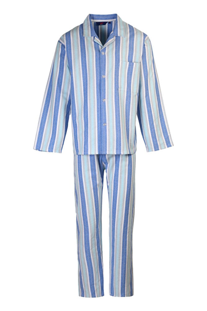 Somax Blue Stripe Cotton Flannelette Pyjamas - Tie Waist