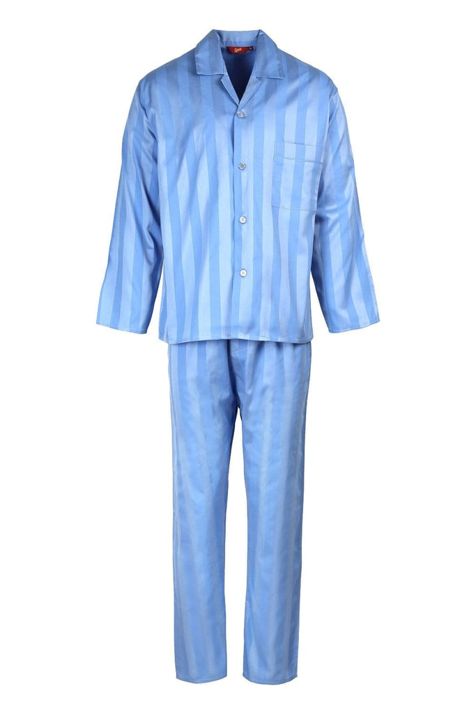 Somax Luxury Cotton Satin Stripe Pyjamas - Blue – Potters of Buxton