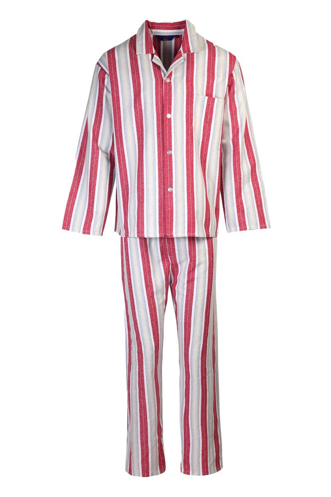 Somax Red Stripe Cotton Flannelette Pyjamas - Tie Waist