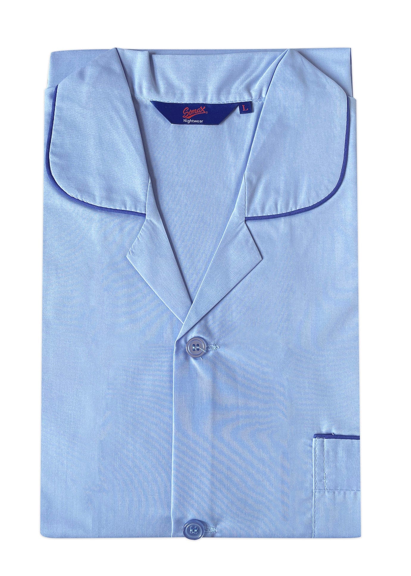 Somax Sky Blue Plain Polycotton Pyjamas - Tie Waist