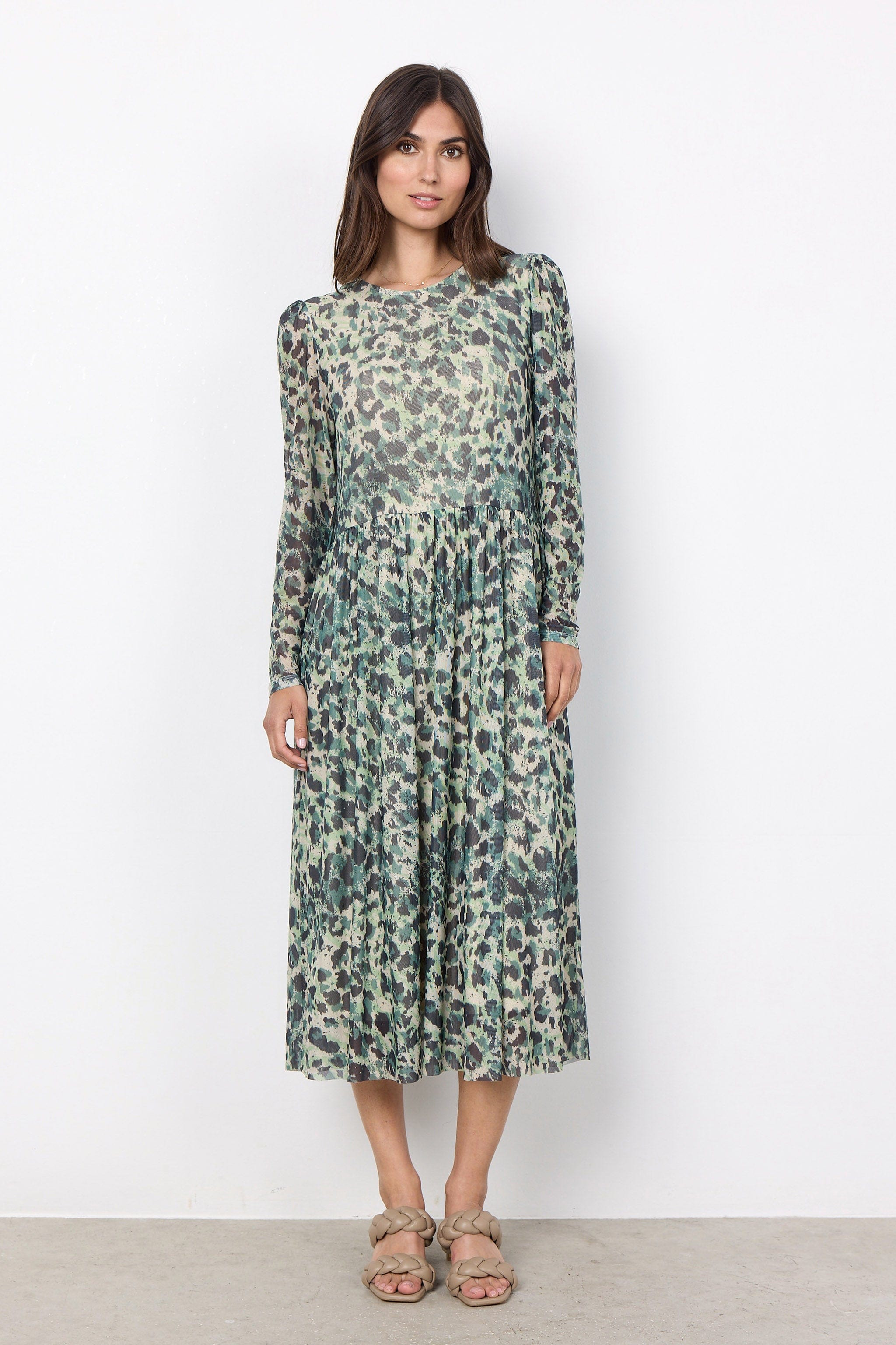 Soya Concept Alda Mesh Printed Dress - Bright Green Combi