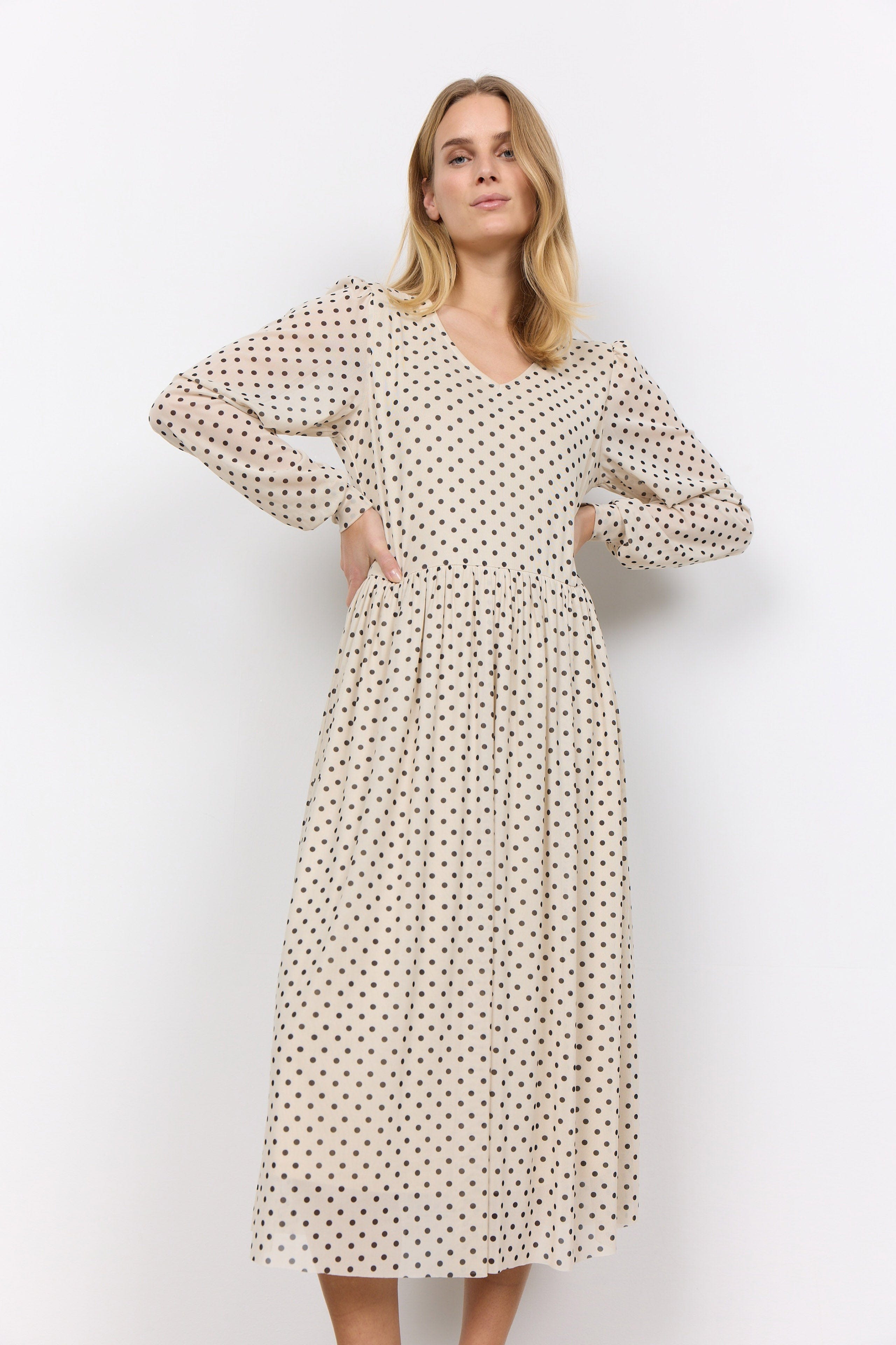 Soya Concept Alda Spot Mesh Midi Dress - Cream Combi