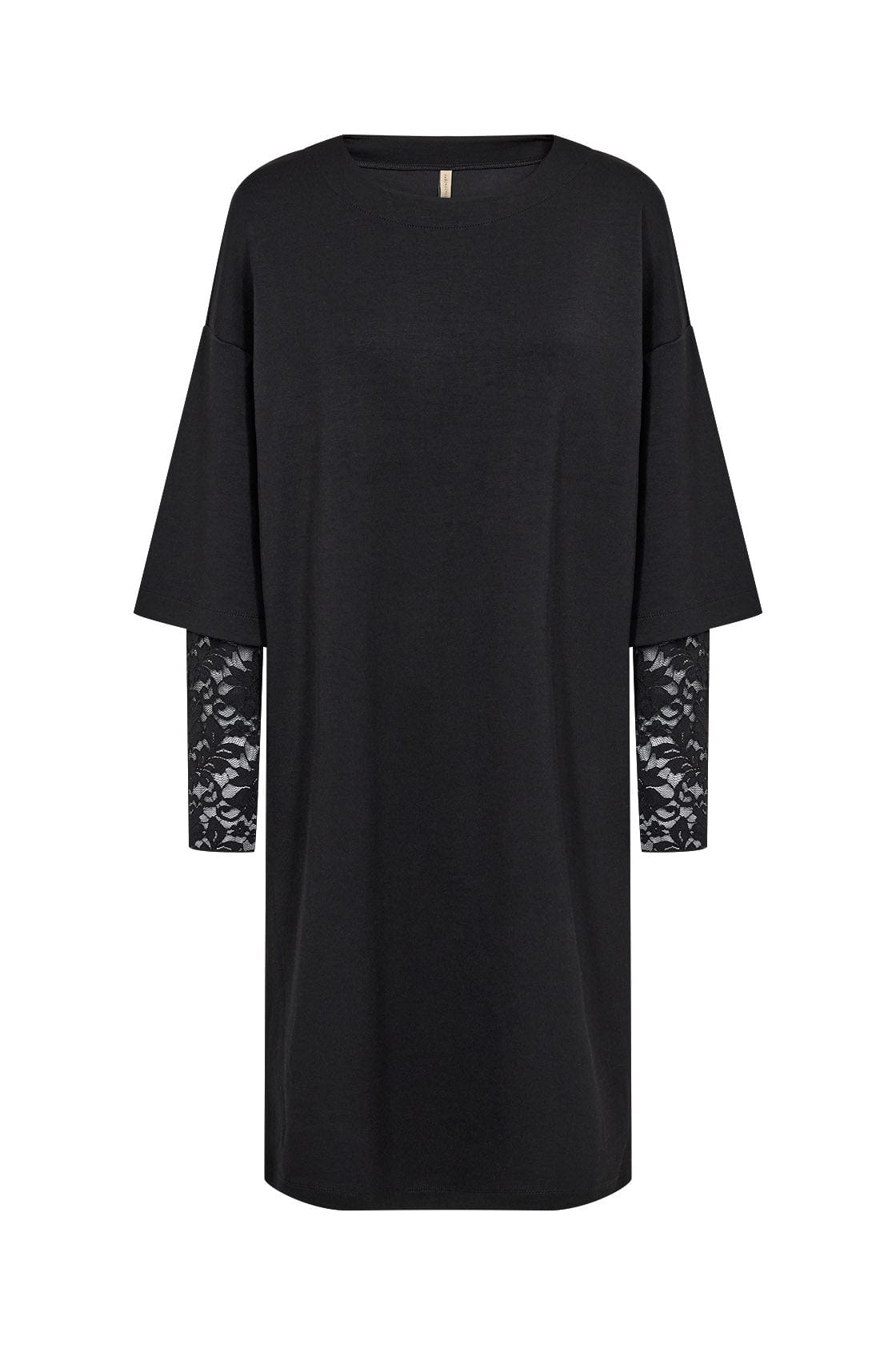 Soya Concept Banu Jersey Dress with Lace Cuffed Sleeves Dress - Black