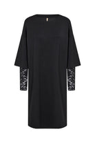 Soya Concept Banu Jersey Dress with Lace Cuffed Sleeves Dress - Black