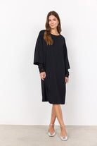 Soya Concept Banu Jersey Dress with Lace Cuffed Sleeves Dress - Black