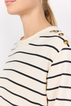 Soya Concept Barni Stripe Button Detail Sweatshirt - Cream Combi