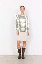 Soya Concept Barni Stripe Button Detail Sweatshirt - Cream Combi