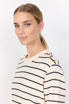 Soya Concept Barni Stripe Button Detail Sweatshirt - Cream Combi