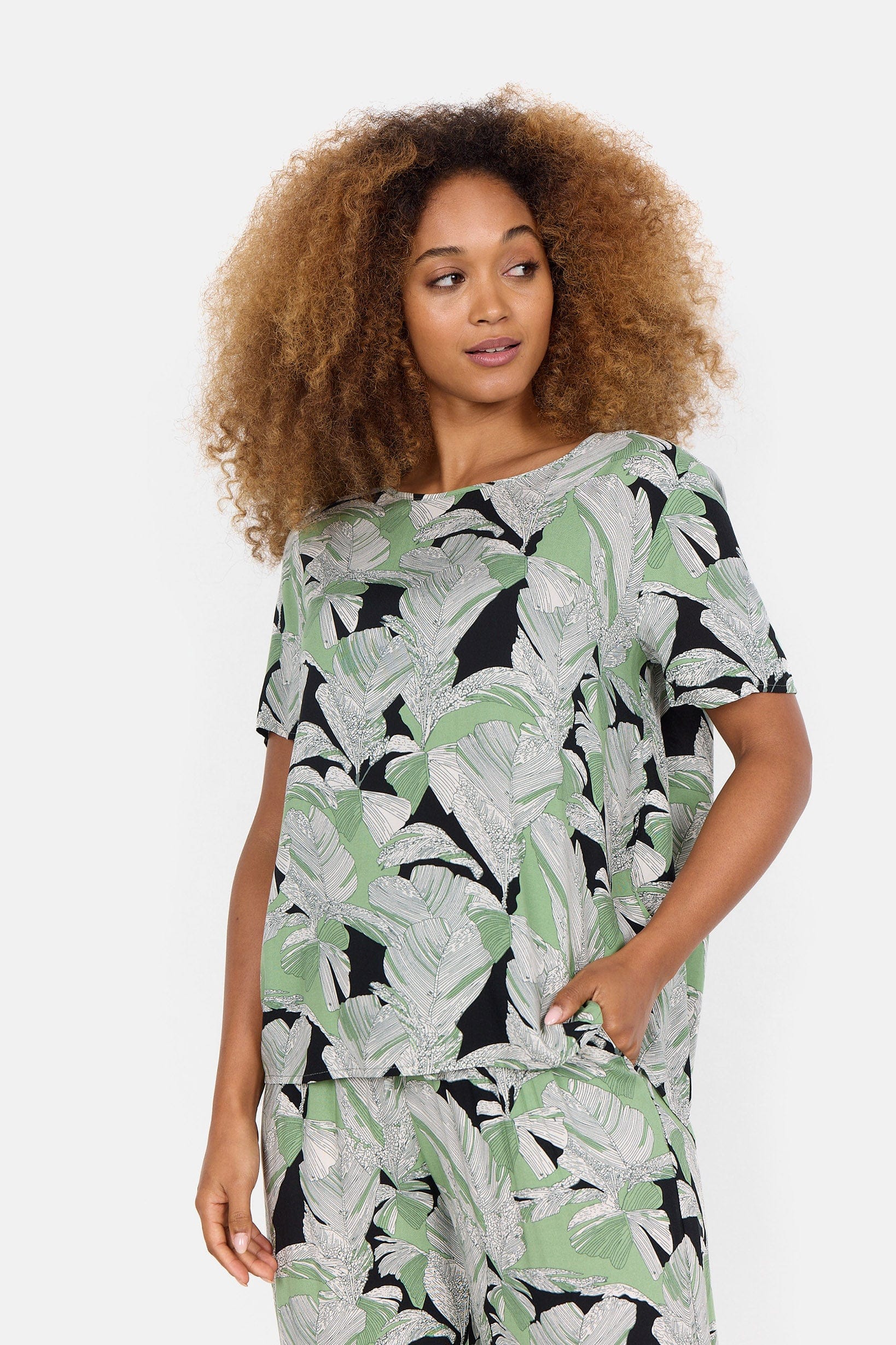 Soya Concept Dauphin Leaf Print Top - Misty Combi