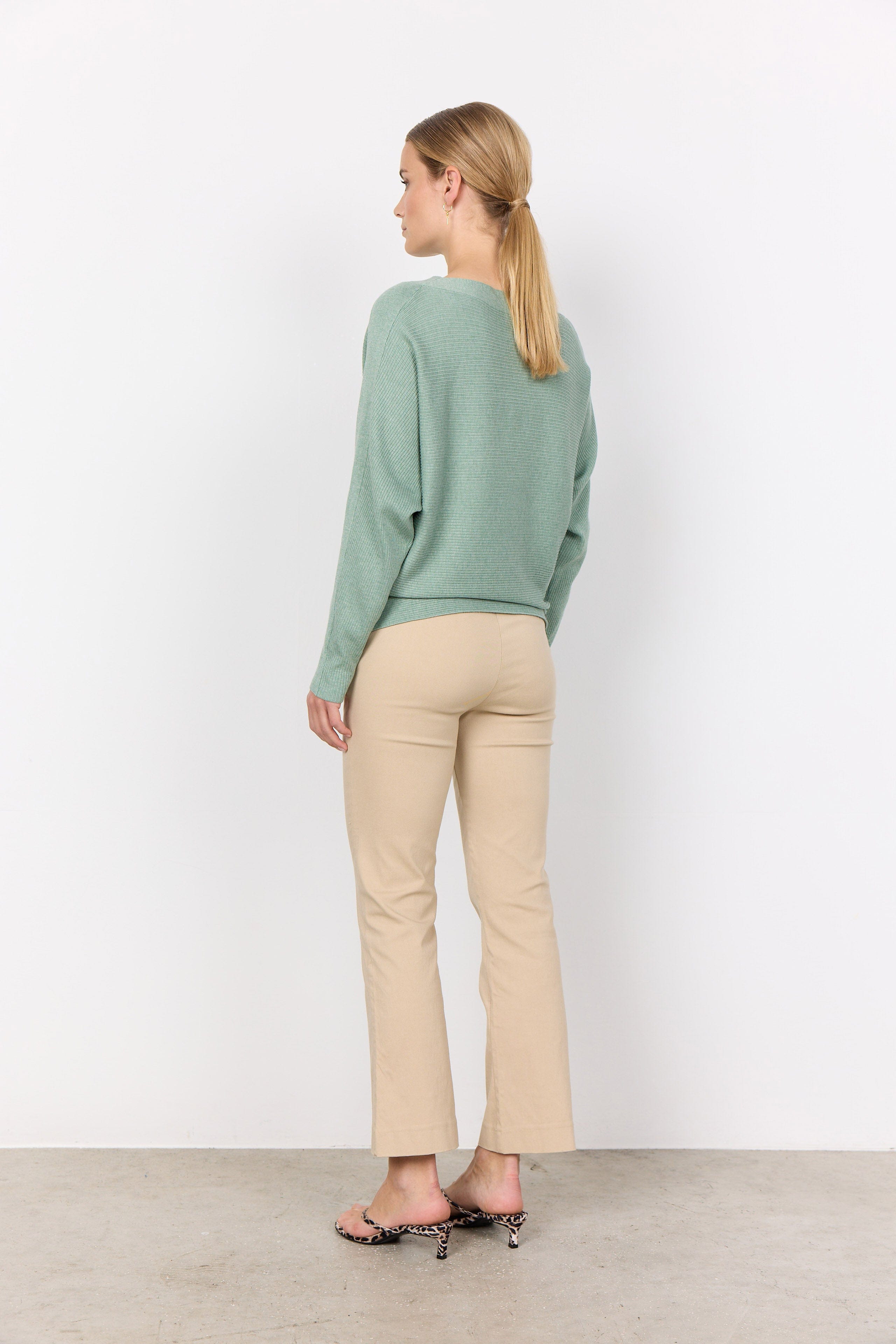 Soya Concept Dollie Knitted Rib Jumper - Mineral Green Melange