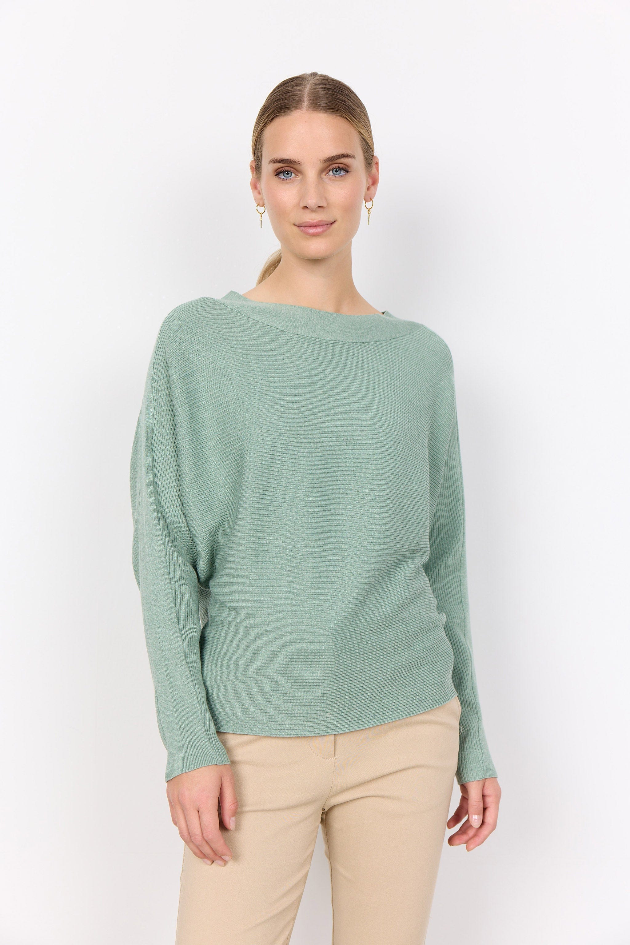 Soya Concept Dollie Knitted Rib Jumper - Mineral Green Melange