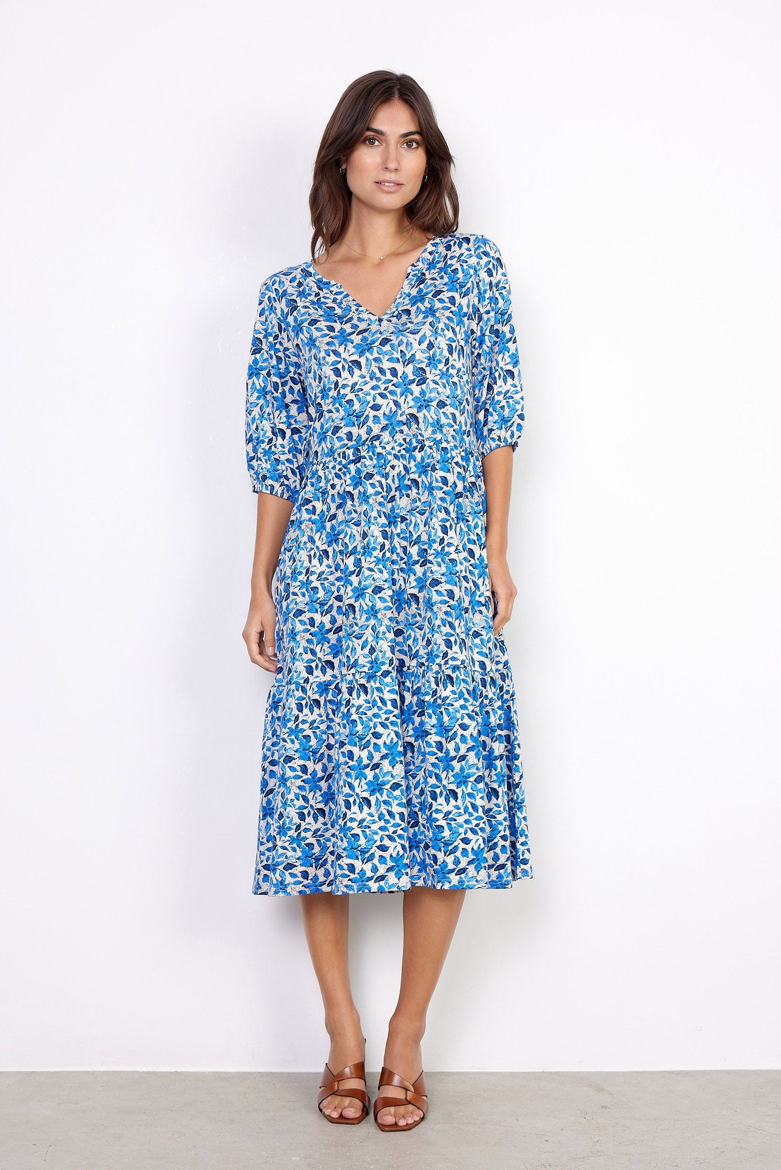 Soya Concept Felicity Floral Printed Midi Dress - Bright Blue Combi ...