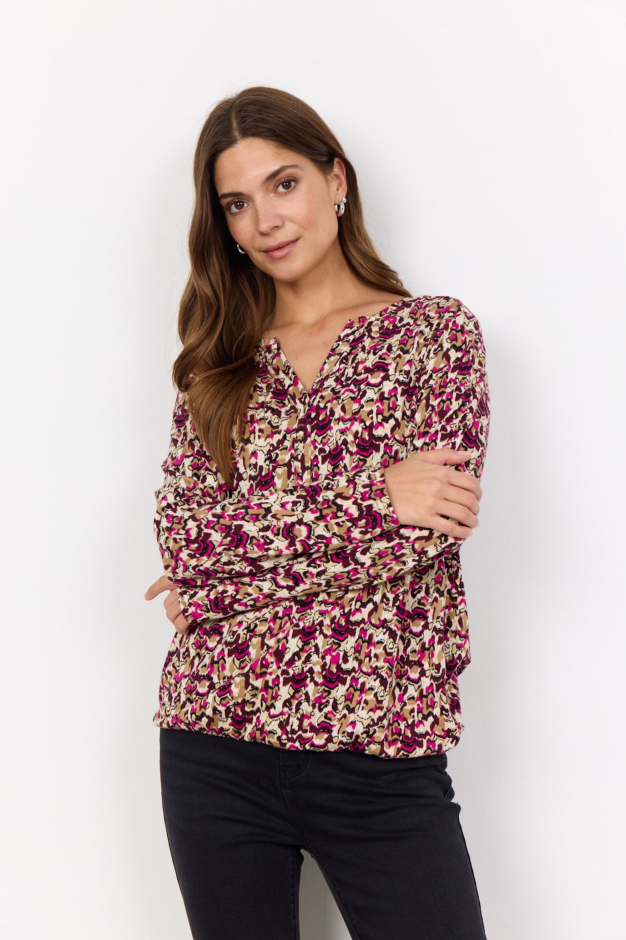 Soya Concept Felicity Printed Jersey Top - Fuchsia Combi