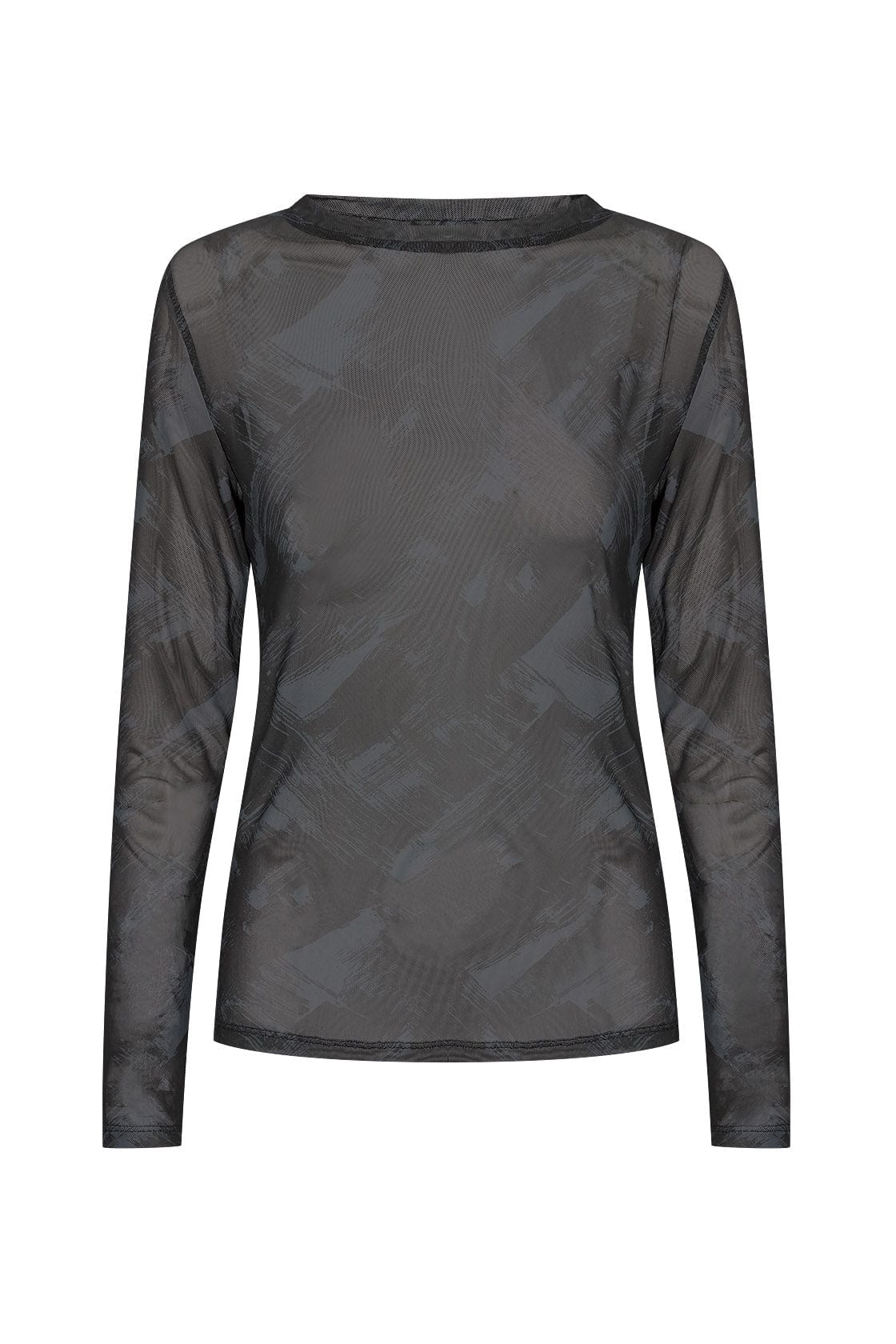 Soya Concept Iliane Printed Long Mesh Top - Iron Grey