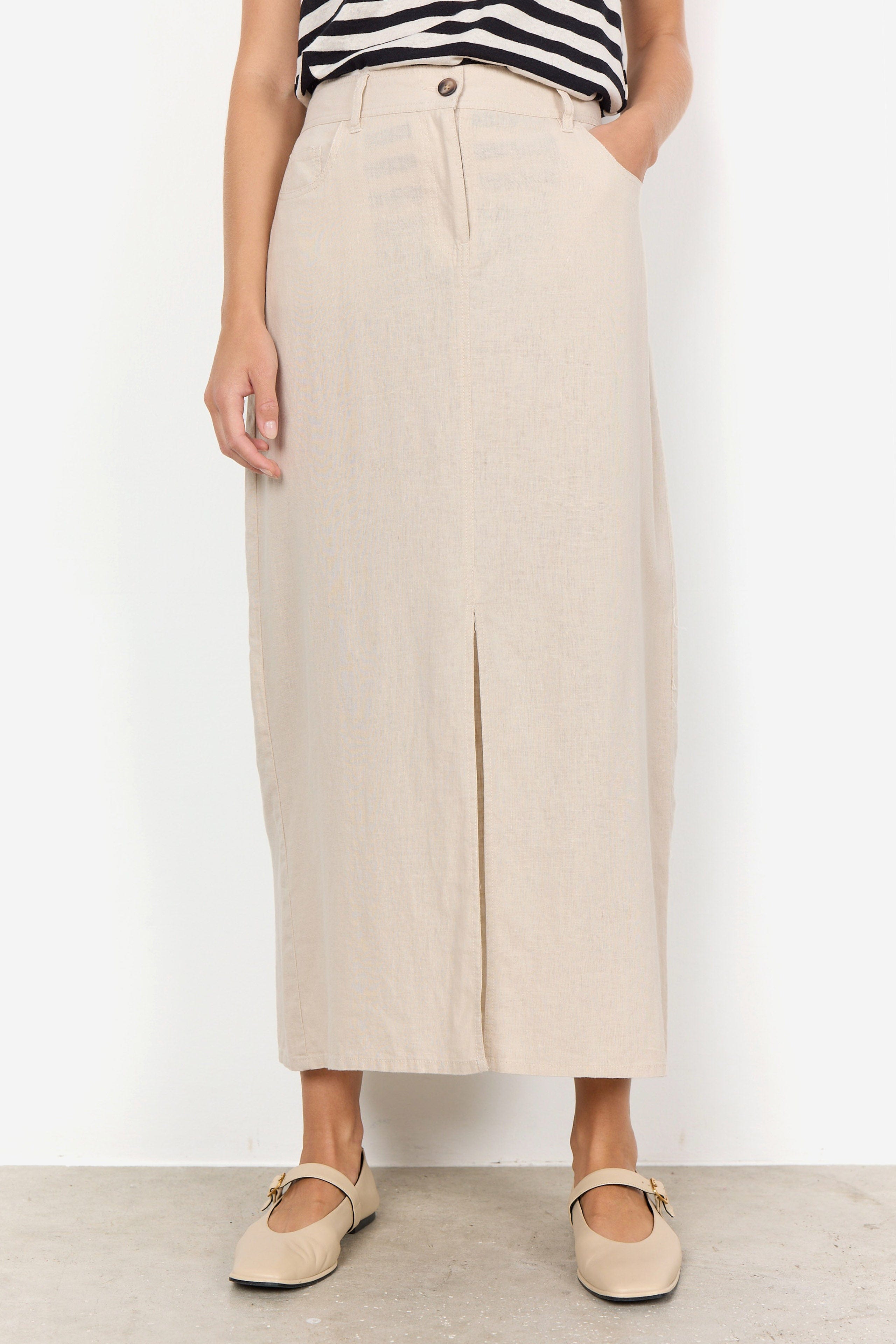 Soya Concept Ina Linen Blend Maxi Skirt - Sand