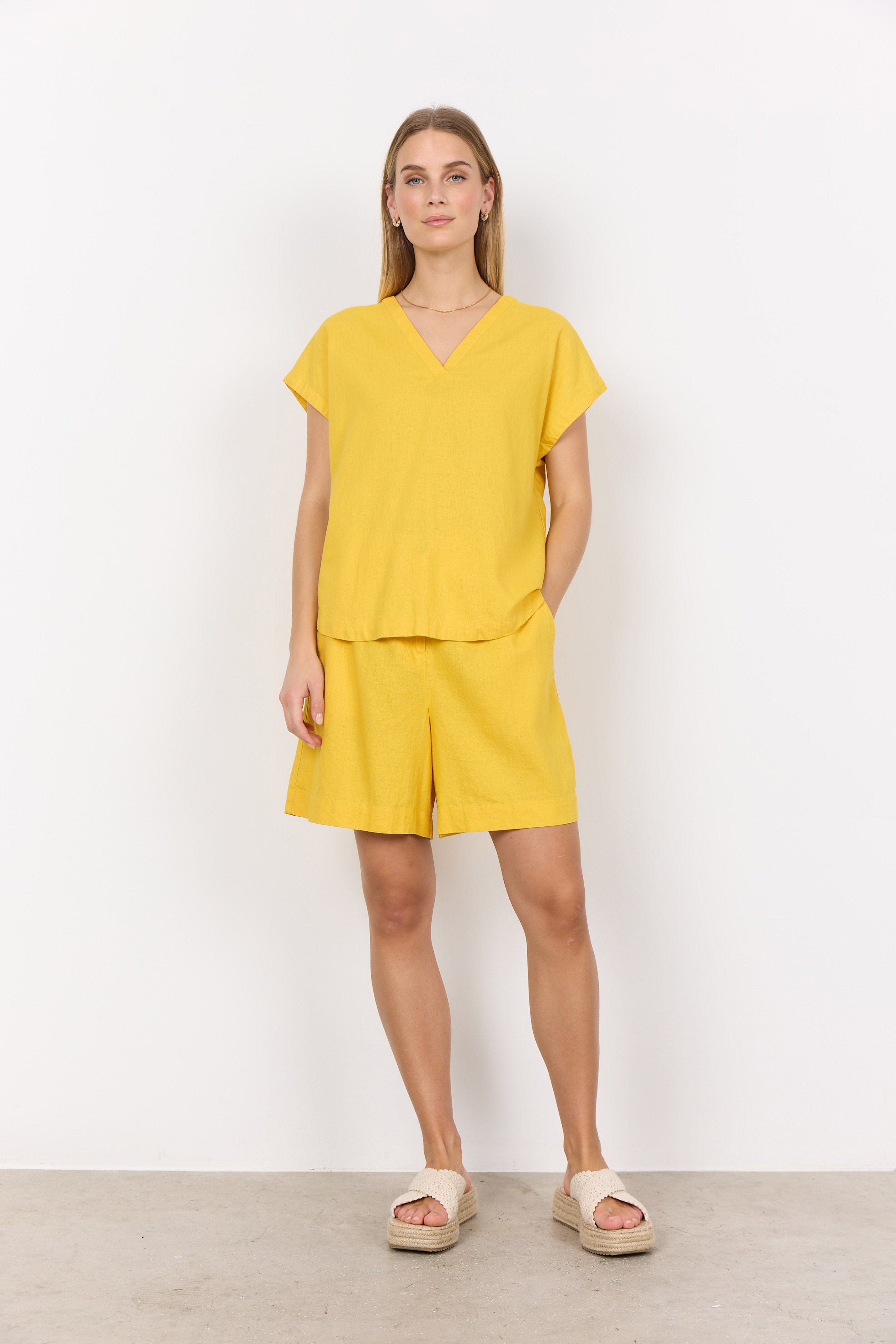 Soya Concept Ina Linen Blend T-Shirt - Golden Yellow