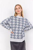 Soya Concept Ine Houndstooth Knitted Jumper - Light Grey Melange Combi