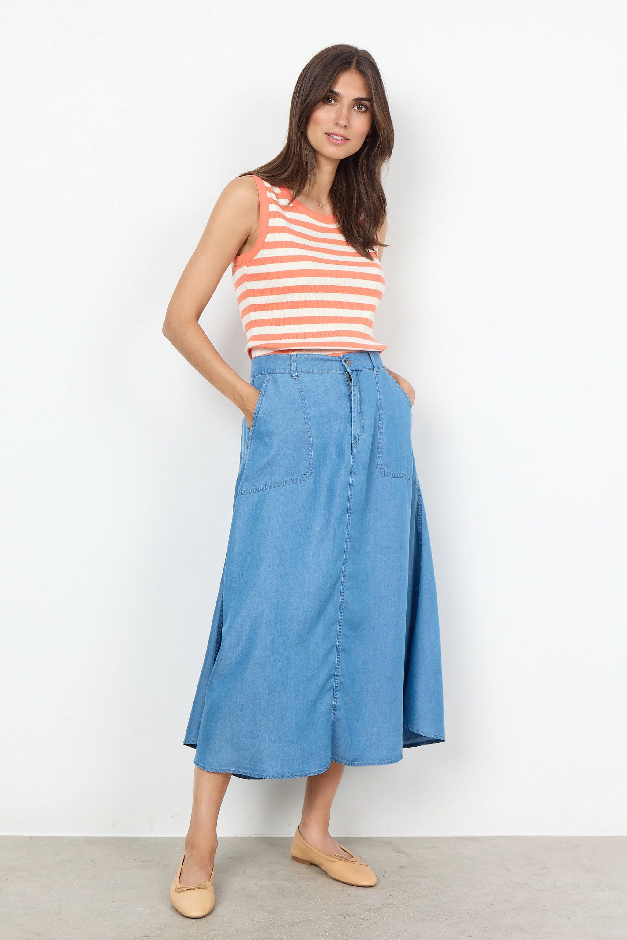 Soya Concept Liv Chambray Skirt - Medium Blue