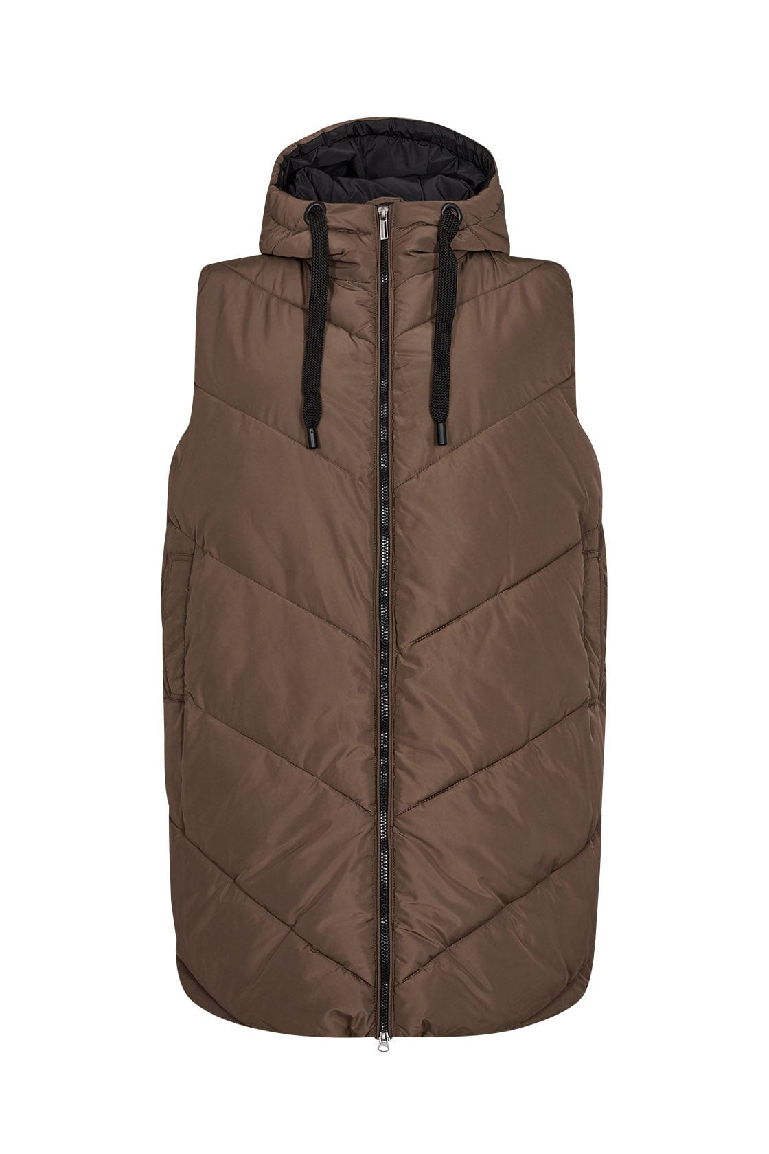 Soya Concept Nina Longline Quilted Gilet - Dark Army