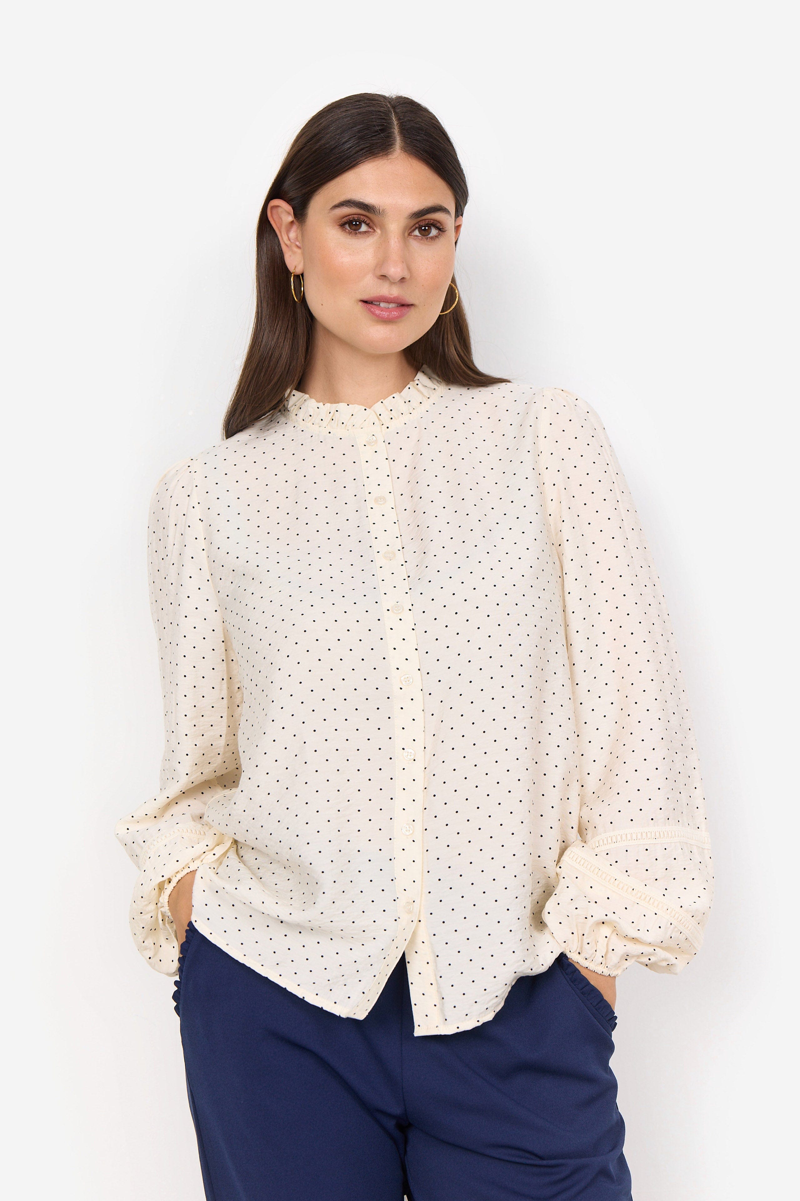 Soya Concept Orit Embroidery Detail Spotty Blouse - Cream Combi