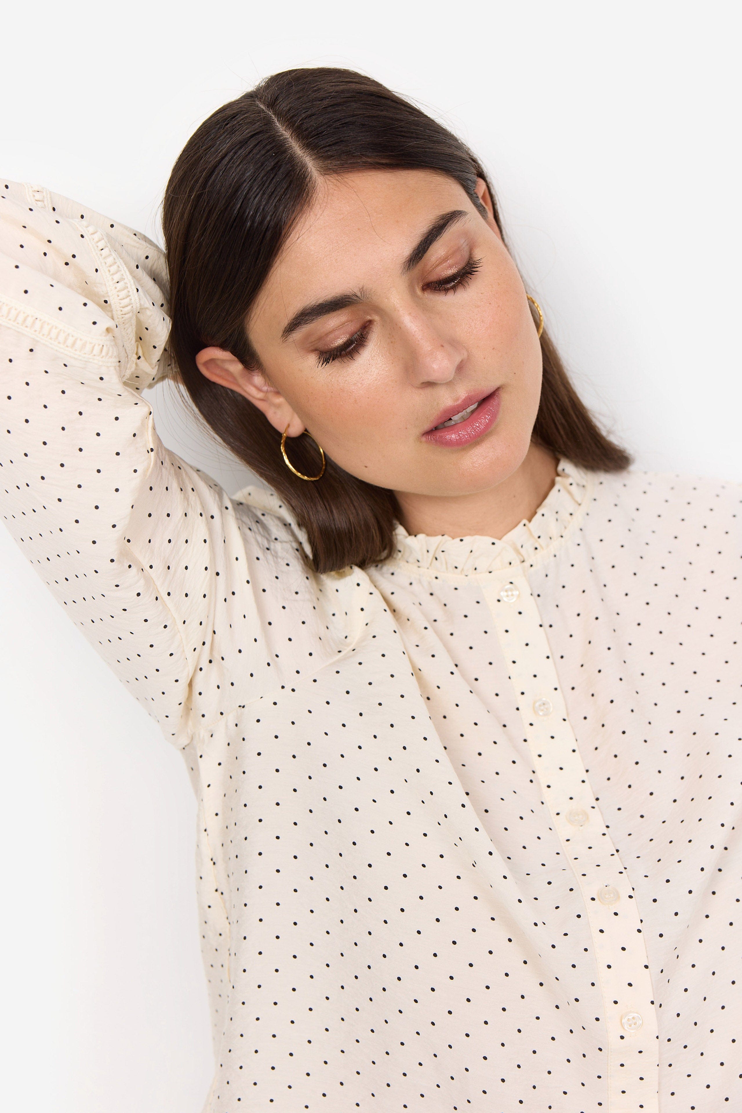 Soya Concept Orit Embroidery Detail Spotty Blouse - Cream Combi