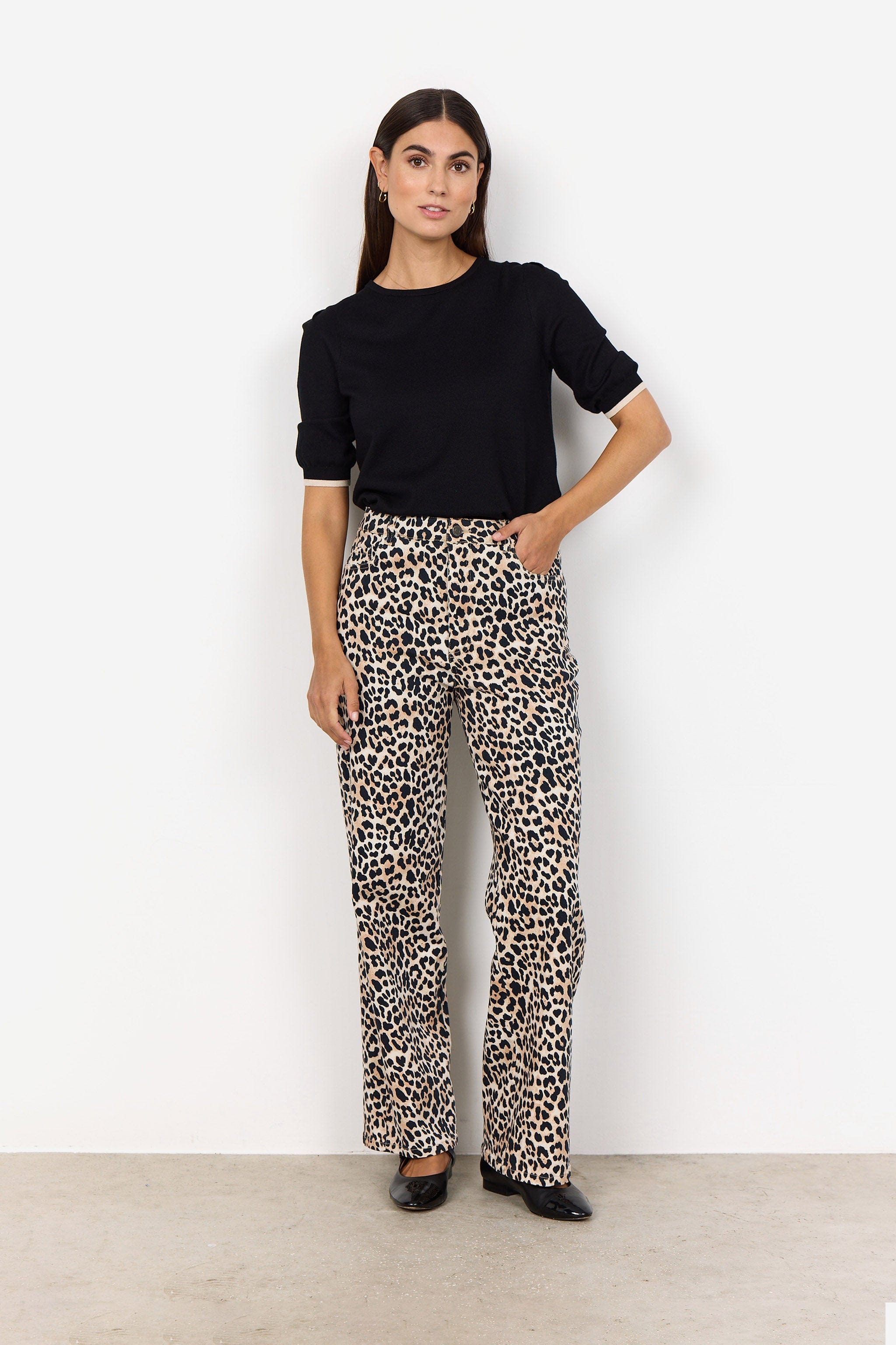 Soya Concept Owena Leopard Print Jeans - Sand Combi