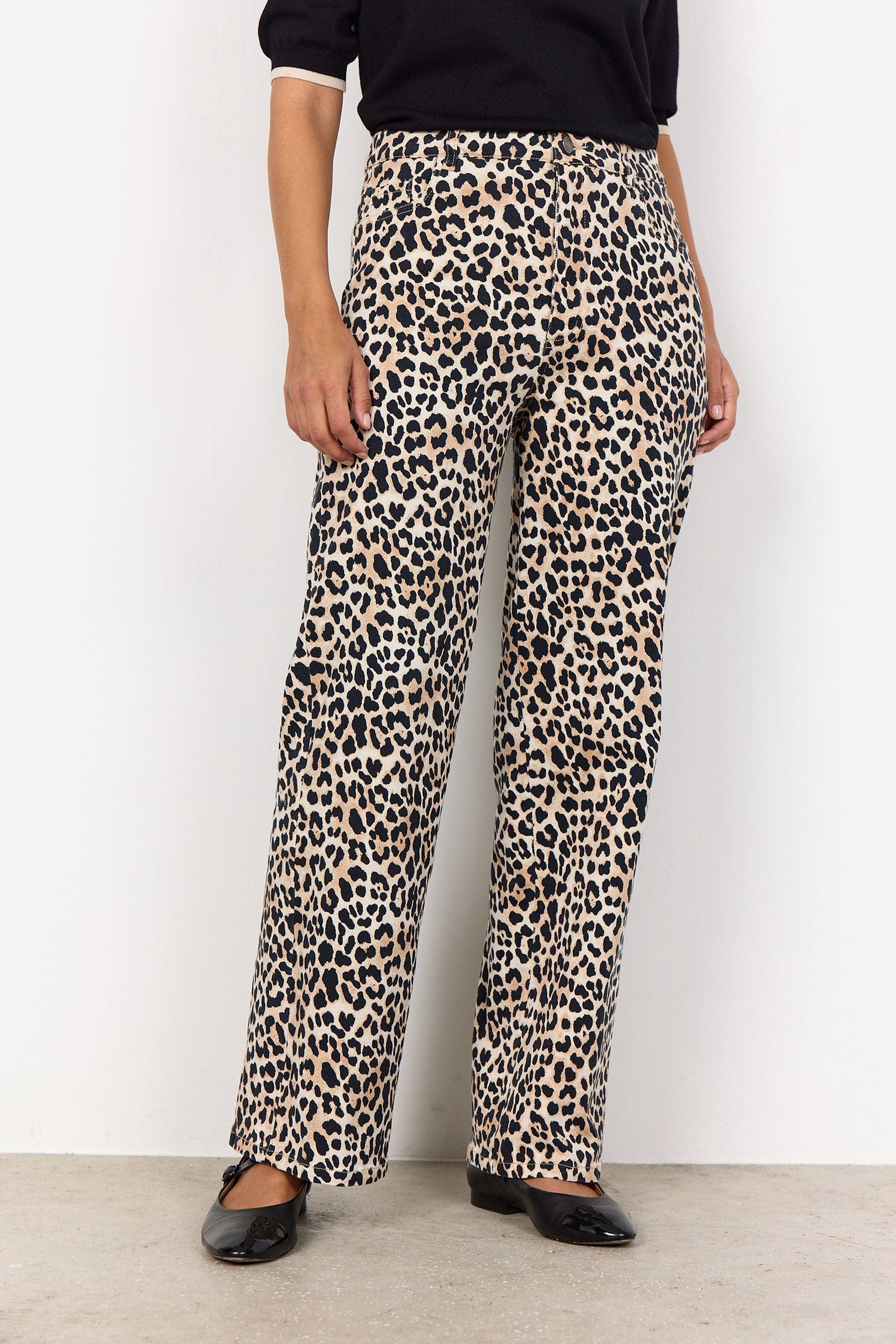 Soya Concept Owena Leopard Print Jeans - Sand Combi