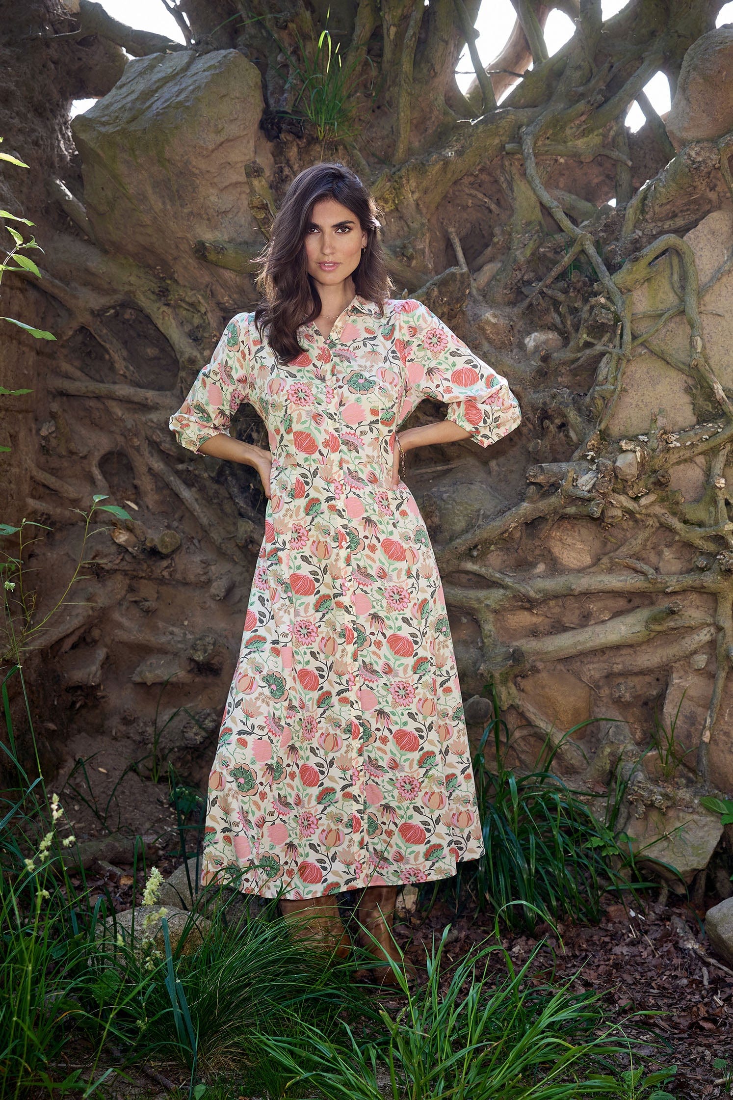 Soya Concept Sammy Floral Print Midi Dress - Dusty Clay Combi