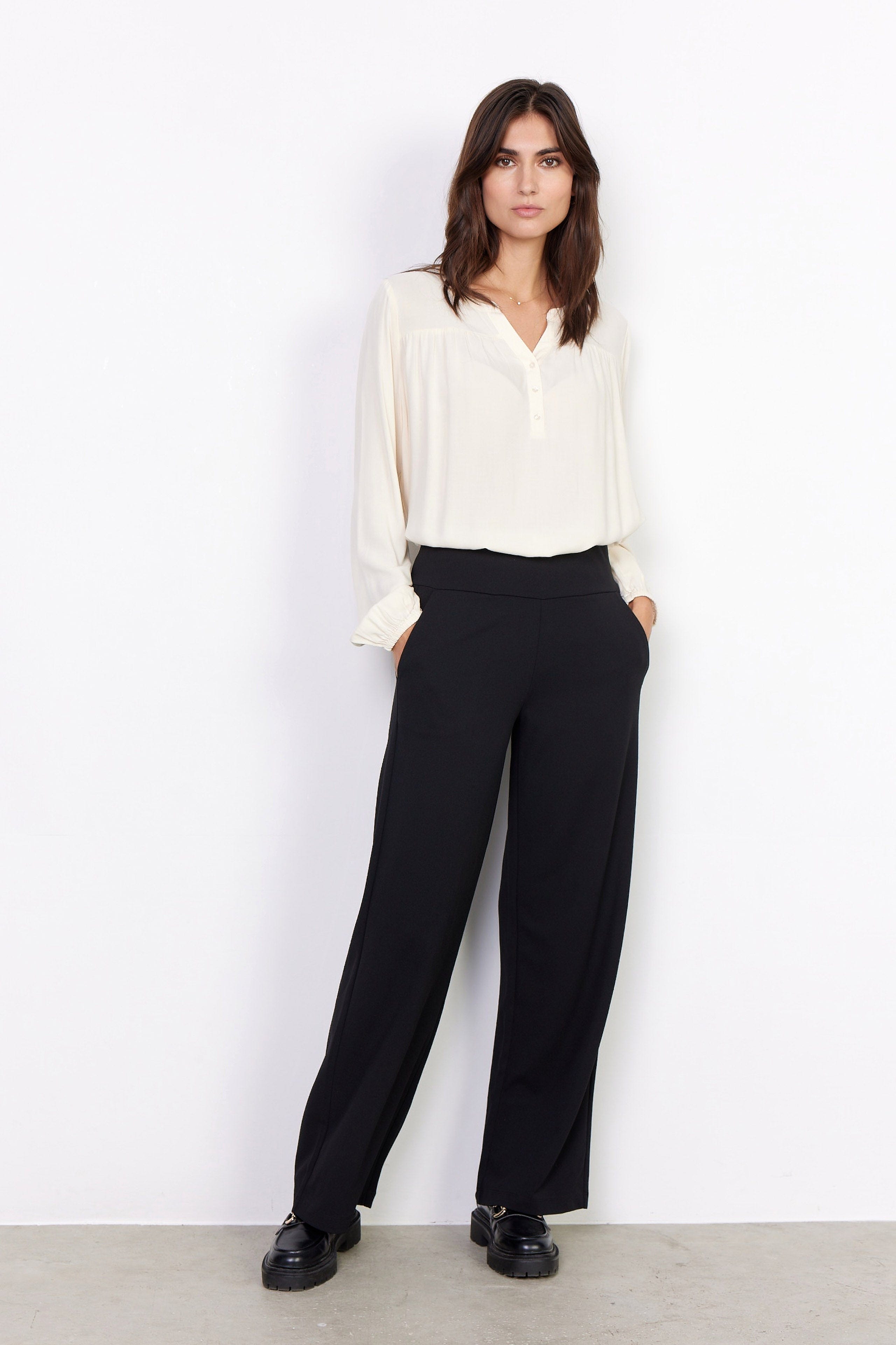 Soya Concept Siham Wide Leg Elastic Waist Trousers - Black