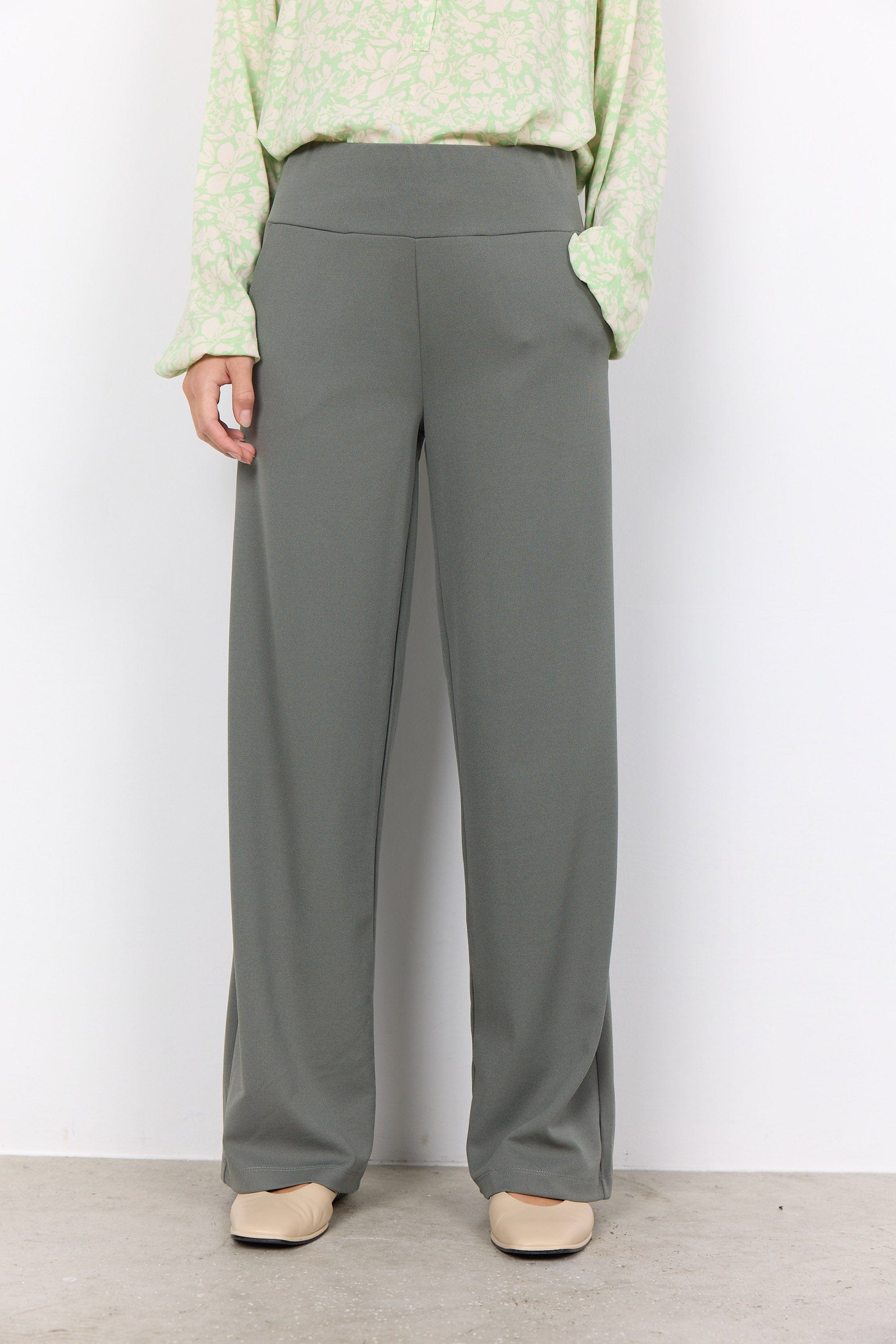 Soya Concept Siham Wide Leg Elastic Waist Trousers - Misty