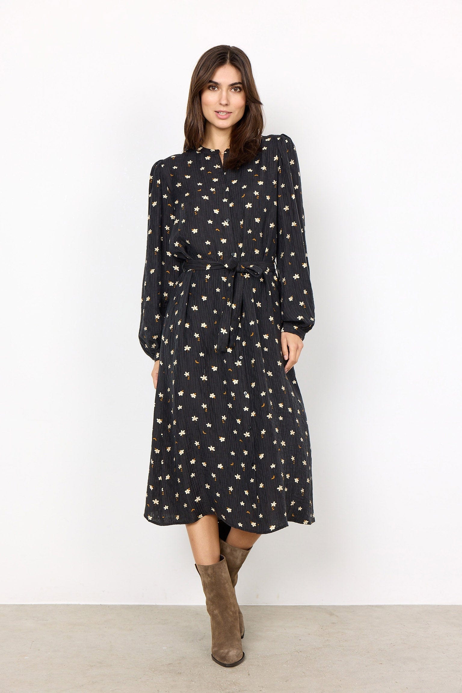 Soya Concept Tama Floral Print Midi Dress - Black Combi