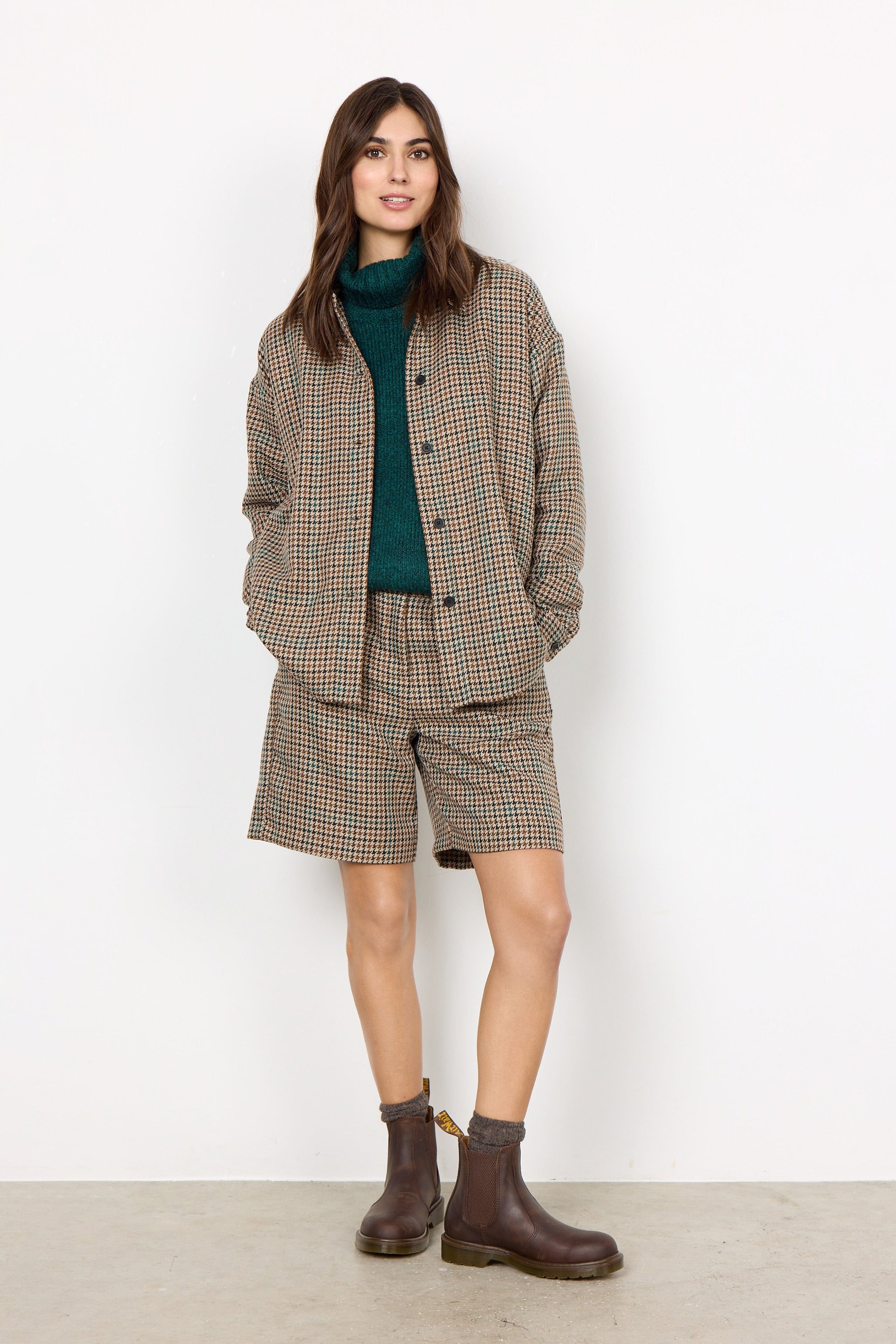 Soya Concept Tatyane Houndstooth Overshirt - Coffee Combi