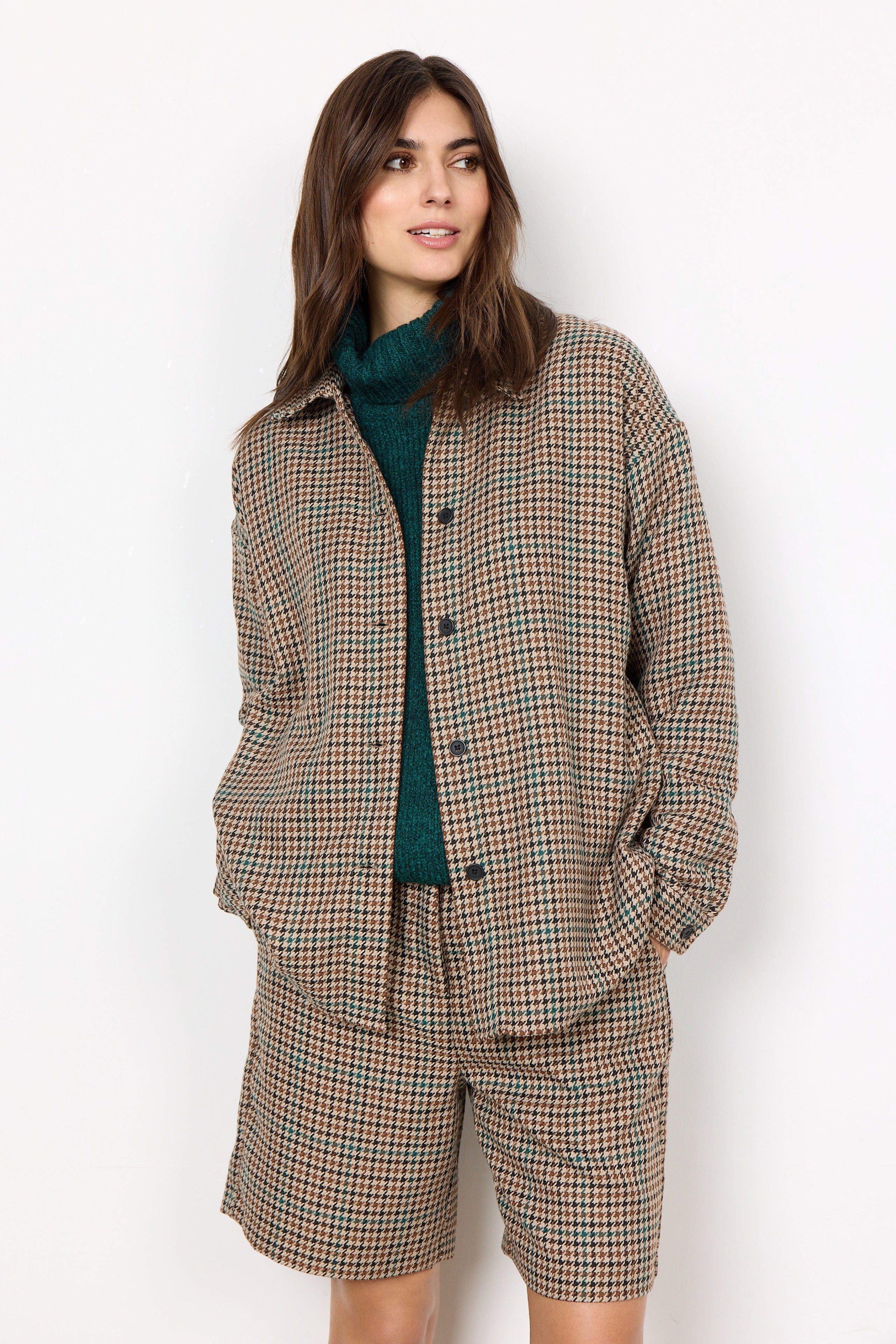 Soya Concept Tatyane Houndstooth Overshirt - Coffee Combi