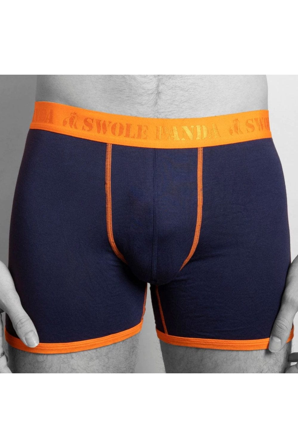 Swole Panda Bamboo Boxer Trunks - Navy/Orange