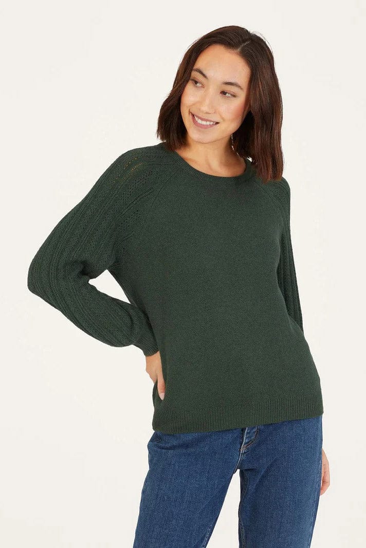 Thought Florna Organic Cotton Fluffy Jumper - Forest Green