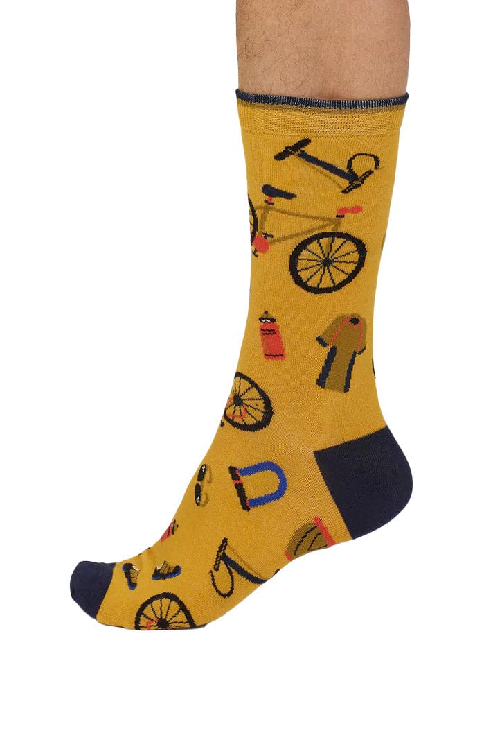 Thought Griffen Bike Parts Organic Cotton Socks - Cumin Yellow SPM908_YEL_7-11