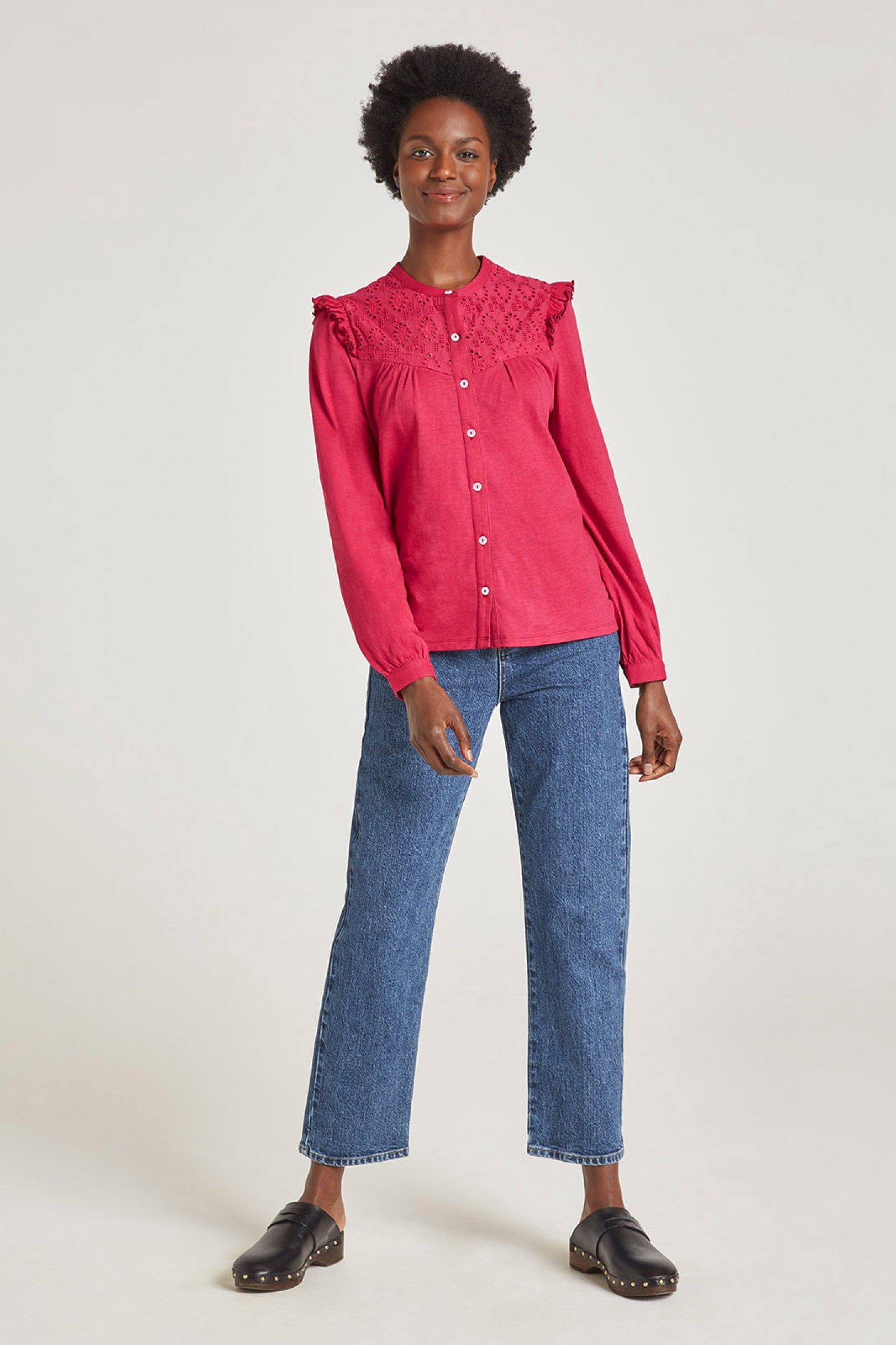 Thought Organic Cotton Pretty Broderie Blouse - Raspberry Pink