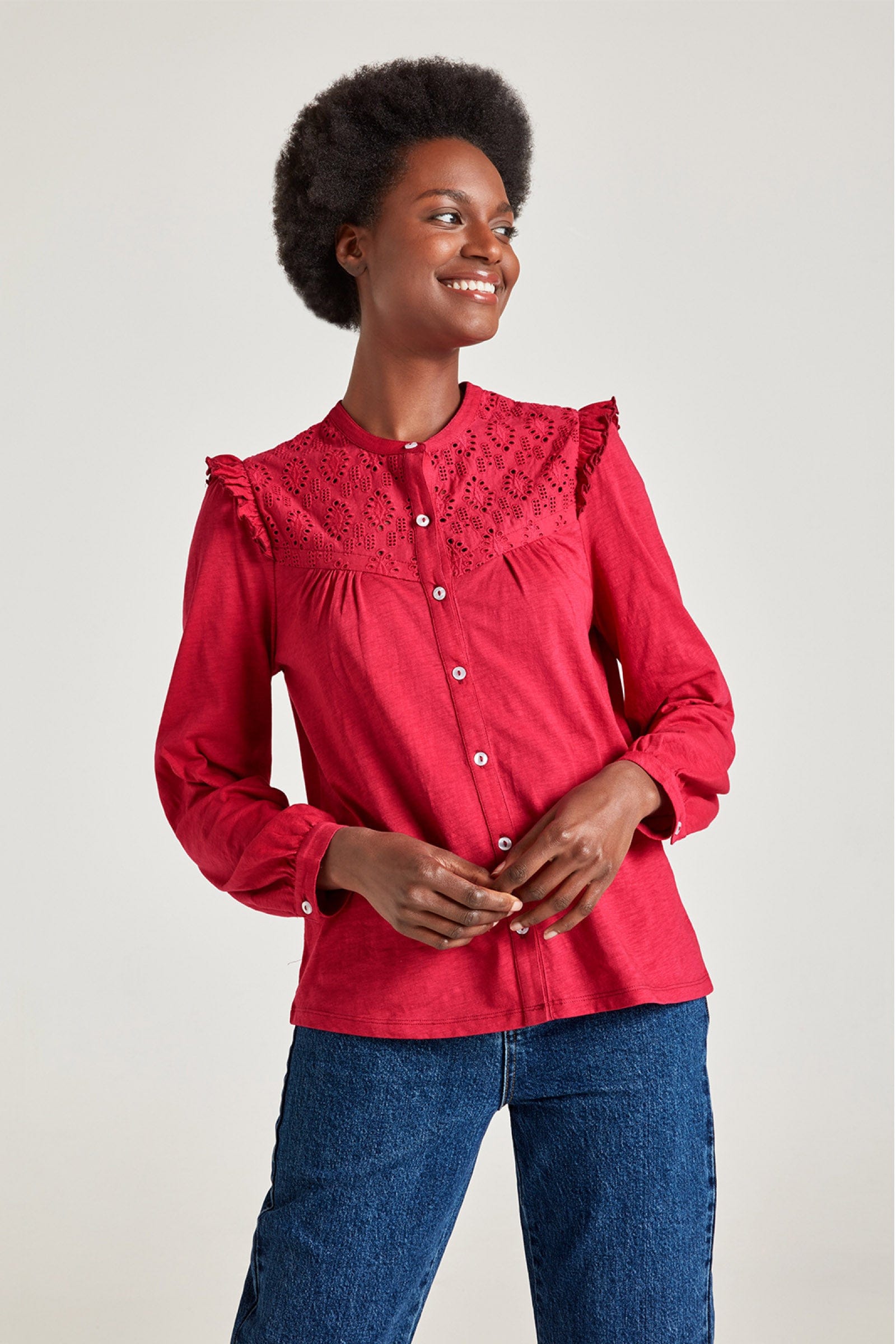 Thought Organic Cotton Pretty Broderie Blouse - Raspberry Pink