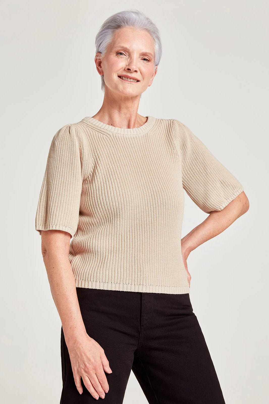 Thought Perfect Organic Cotton Knit T-Shirt - Linen Cream