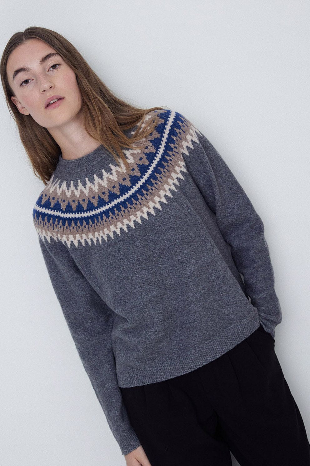 Yerse Fairisle Jumper - Uniform Blue