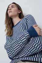 Yerse Line Detail Knitted Jumper - Uniform Blue