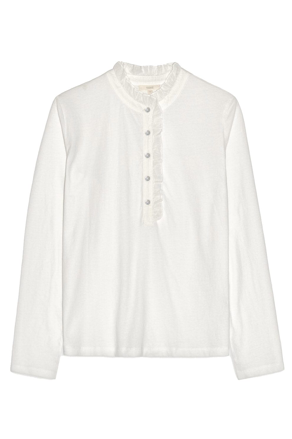 Yerse Long Sleeve Top with Ruffle Detail - White