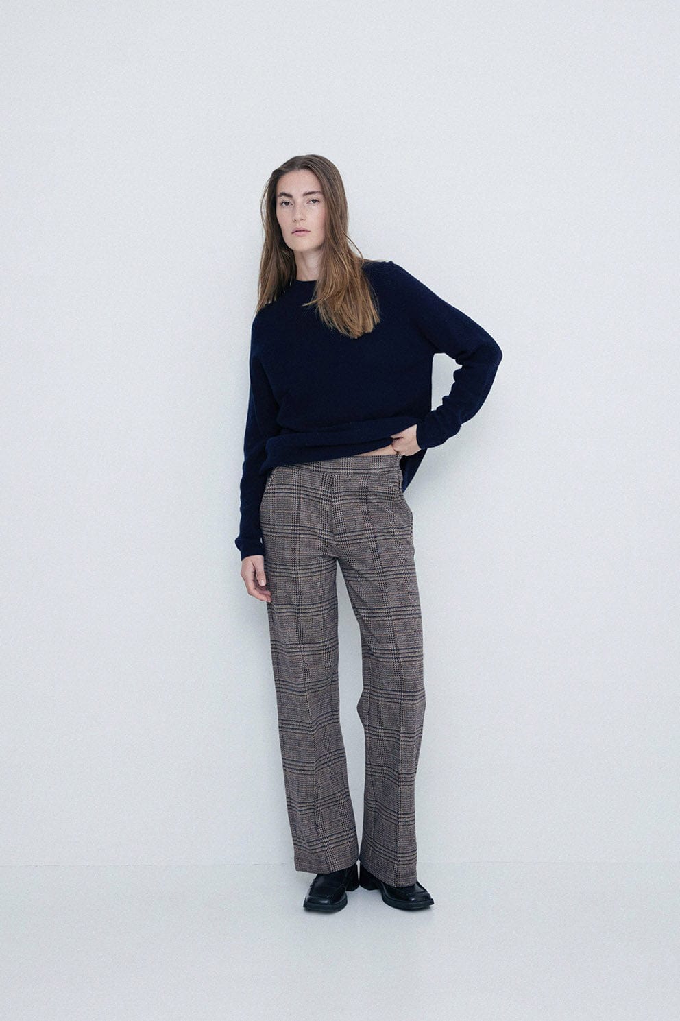 Yerse Plaid Knit Trousers - Chocolate