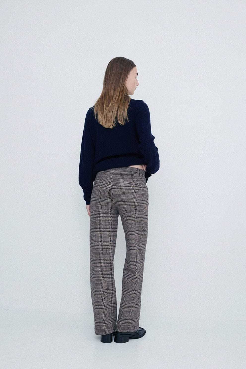 Yerse Plaid Knit Trousers - Chocolate