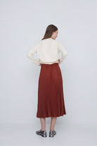 Yerse Pleated Midi Skirt - Terracotta