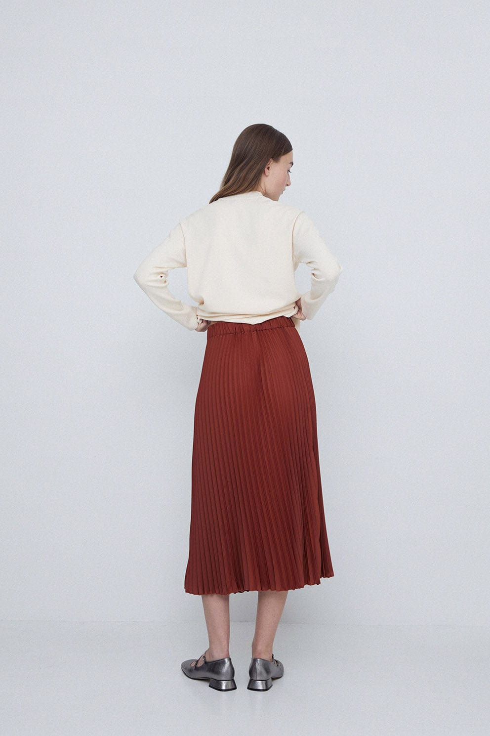 Yerse Pleated Midi Skirt - Terracotta