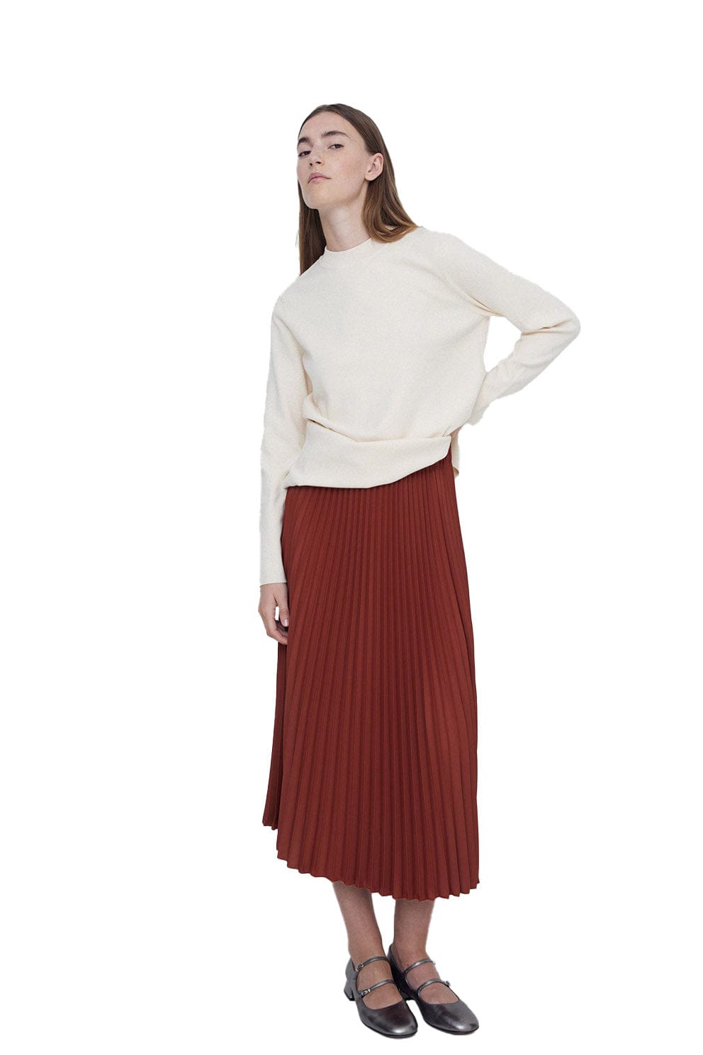 Yerse Pleated Midi Skirt - Terracotta