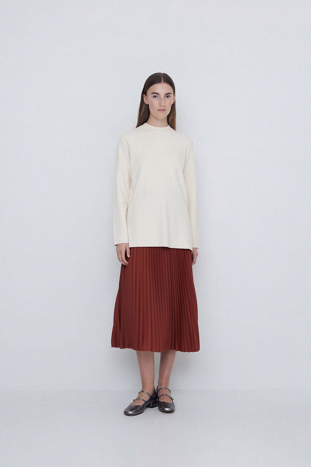 Yerse Pleated Midi Skirt - Terracotta