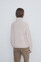 Yerse Roll Neck Jumper with Cable Detail - Stone